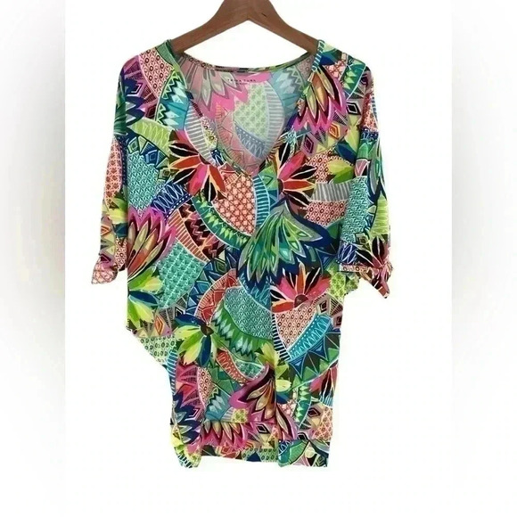 Trina Turk Recreation Resort Tropical Bright Colorful Shirt Tunic Dress Top XS - Picture 12 of 12